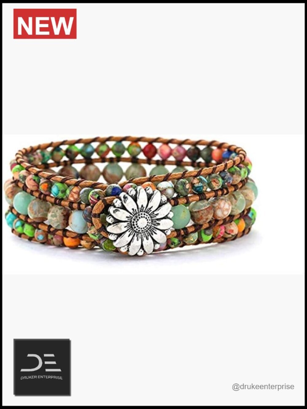 Boho Handmade Natural Stone Bead 3 Row Wrap Bracelet Wrap Wrist Statement